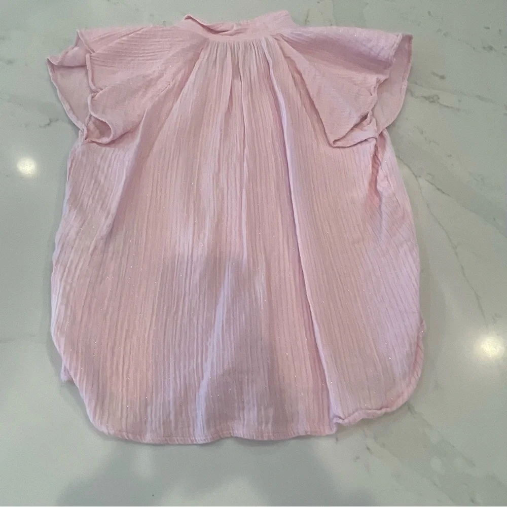 GAP Women’s Pink Button-Up Blouse with Ruffle Sleeves - Picture 10 of 15